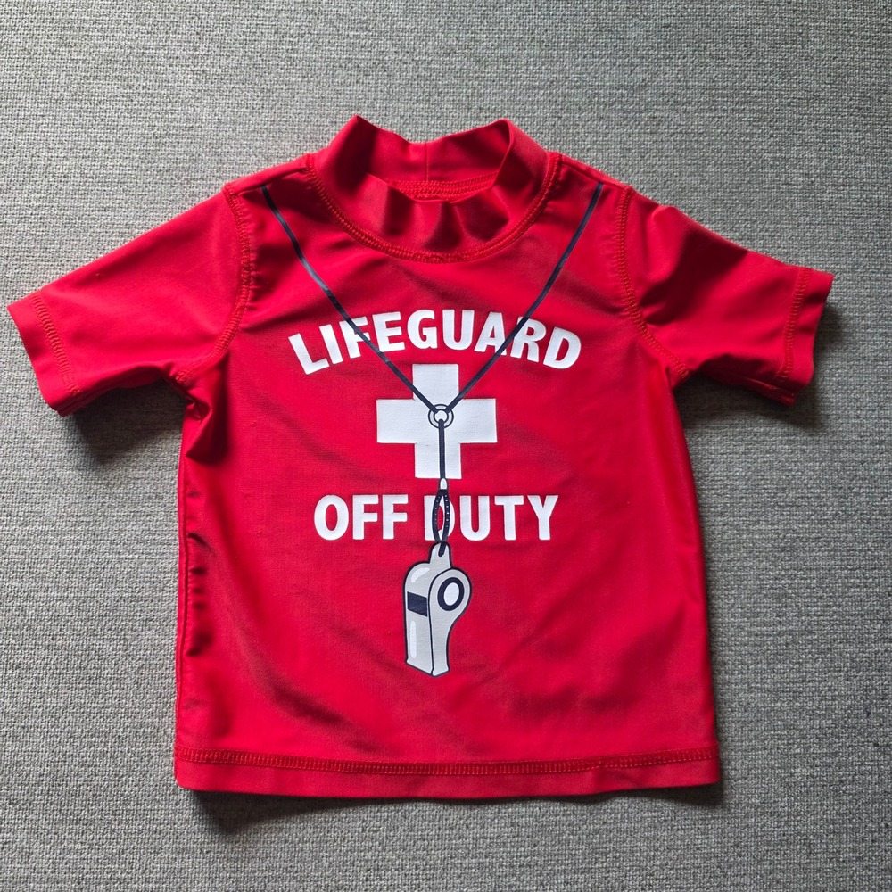 Carters Baby Boy Red Lifeguard Off Duty‎ Short Sleeve Rash Guard Swim Shirt 12M